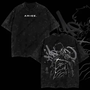Arise Sung Jin Woo - Solo Leveling Anime Double Printed Oversize Lightweight Acid Washed Graphic Tee, Gift For Anime Fan PG6 TIR
