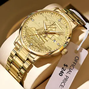 Men's 42mm Gold Sailing Watch: Automatic Movement, Stainless Steel, Nautical Dial, Luxury Fashion.
