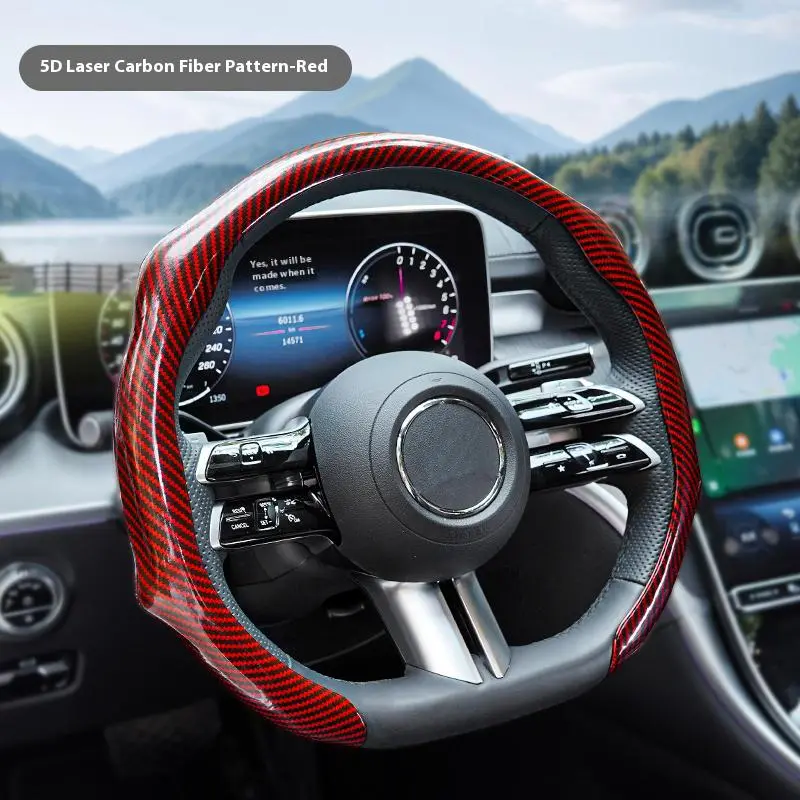 Men's 5D Laser Carbon Fiber Pattern Steering Wheel Cover 15" Universal Fit Quick Turn Non-Slip Ultra -Thin Design Quick Install for All-Season Use Breathable Anti-Slip Leather modern ultra-thin all-season use protector sport premium material multiple summ