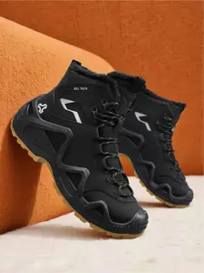 Men's Plus Size Khaki Fleece - Lined Outdoor Work Boots, Walking Shoes, Functional Outdoor Style, Suede + Fleece Material, Warm & Non - Slip, High Tolerance, Ideal for Plus Size Men's Outdoor Adventures & Daily Outings