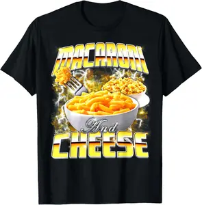 Macaroni and Cheese Meme Bootleg Rap Style 90s Vintage Funny T-Shirt Pure Cotton Graphic Tees Menswear Top: Gifts for Men & Women