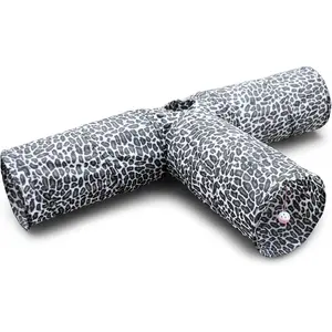 3 Way  Tunnel.  12 Inch Diameter and Extra Long. A Big Collapsible Play . Wide Pet Tunnel Tube for Rabbits, Kittens, Large Cats, and Dogs ( Print)