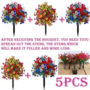 5-piece multi-color mixed artificial violet art ball tree with ground stakes, Decorative faux flower, UV-resistant evergreen shrub suitable for indoor/outdoor gardens and front door decorations, no pot, Low-maintenance year-round