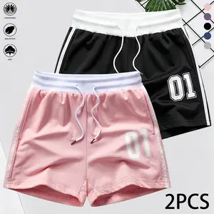 Set of 2 women’s casual shorts—soft and breathable, with numeric prints on the leg panels. Suitable for everyday wear, sports/fitness, and running workouts. Fashionable summer women’s shorts.