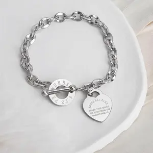 Fashion Simple Heart Charm Link Bracelet, Stainless Steel Jewelry for Women for Party, Daily Clothing Decor, Trendy All-match & Exquisite Jewelry for Birthday Gift, Valentine's Day, Gift