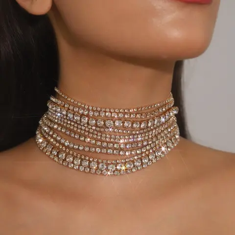 Women's Elegant Rhinestone Choker, Exquisite Trendy Chain, Fashionable Luxury Jewelry for Party, Mother's Day Gift, Choker Necklace, Fashionable Jewelry Accessories, Rhinestone Decorated Necklace