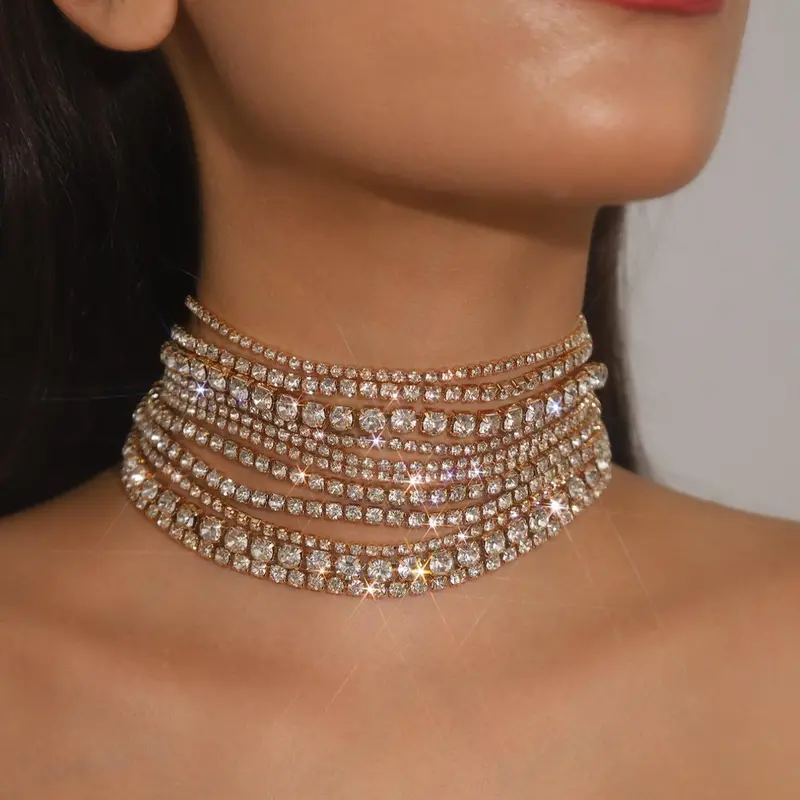 Women's Elegant Rhinestone Choker, Exquisite Trendy Chain, Fashionable Luxury Jewelry for Party, Mother's Day Gift, Choker Necklace, Fashionable Jewelry Accessories, Rhinestone Decorated Necklace