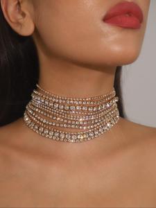 Women's Elegant Rhinestone Decor Choker, Exquisite Trendy Chain, Fashionable Jewelry for Party & Daily Clothing Decor for Girl