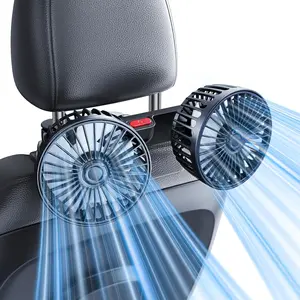 Car Fan for Backseat, Dual Head USB Car Seat Fans, 360° Rotatable Strong Wind Rear Headrest CarFan for Baby, Air Circulation Fan with Adjustable Clip for Vehicles SUV RV