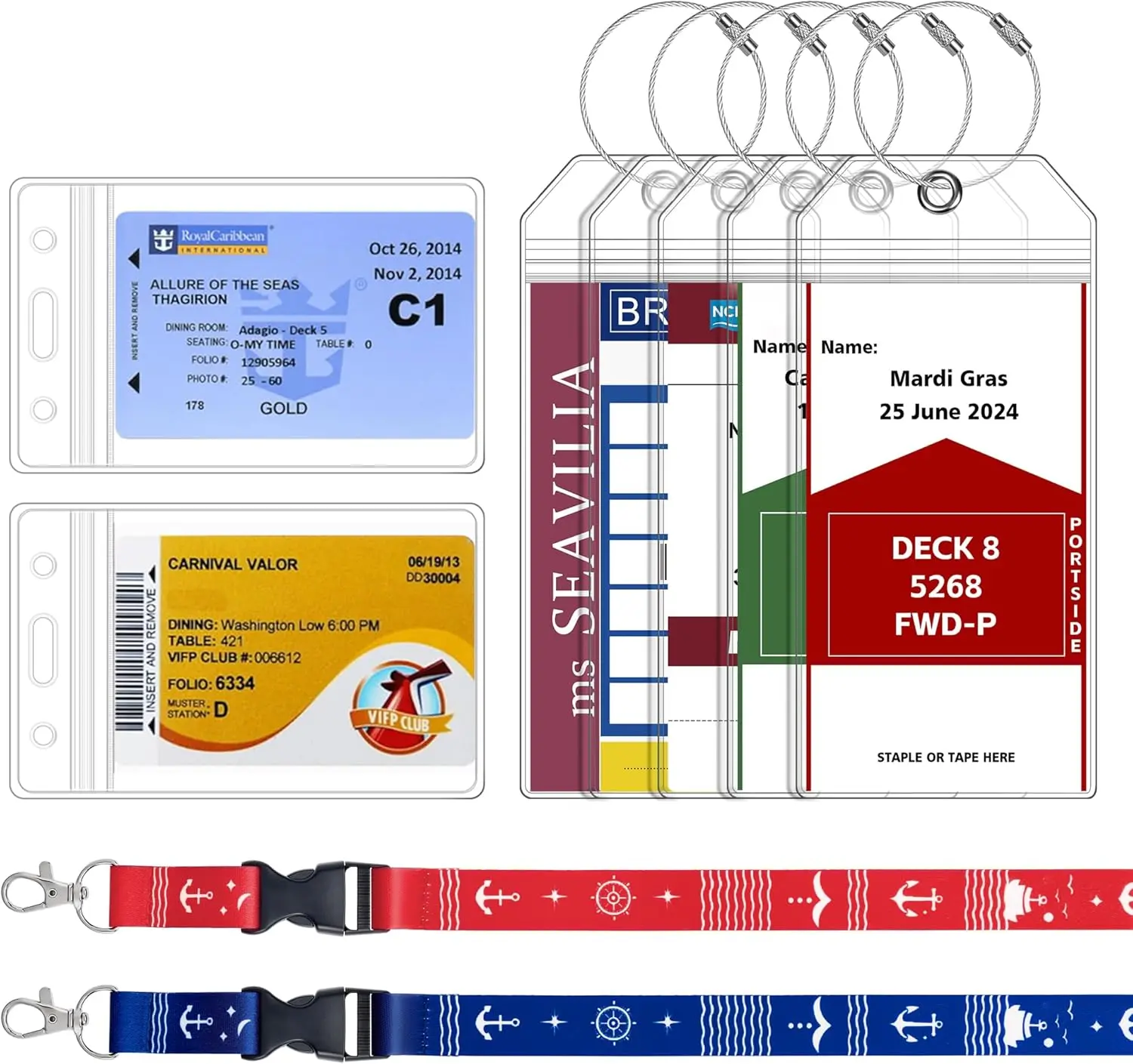 Mother Day Gift 5 Pack Cruise Luggage Tag Holder & 2 Pack Cruise Ship Lanyards with Waterproof Id Badge Holder, Cruise Essentials 2025 for NCL, Princess, Carnival, Royal Caribbean and Celebrity
