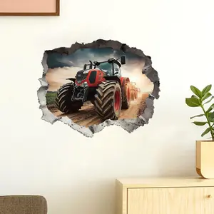 Tractor Wall Sticker, Broken Wall Decor, Farm Machinery Decal, Creative Design, 2D Flat Sticker, Home Decoration, PVC Removable Self-Adhesive