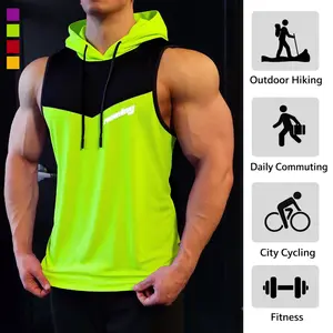 Men's Color-Block Sleeveless Hooded Tank Top Breathable Quick-Dry Fabric with Drawstring Hood Ideal for Gym Daily Wear & Commuting - Menswear
