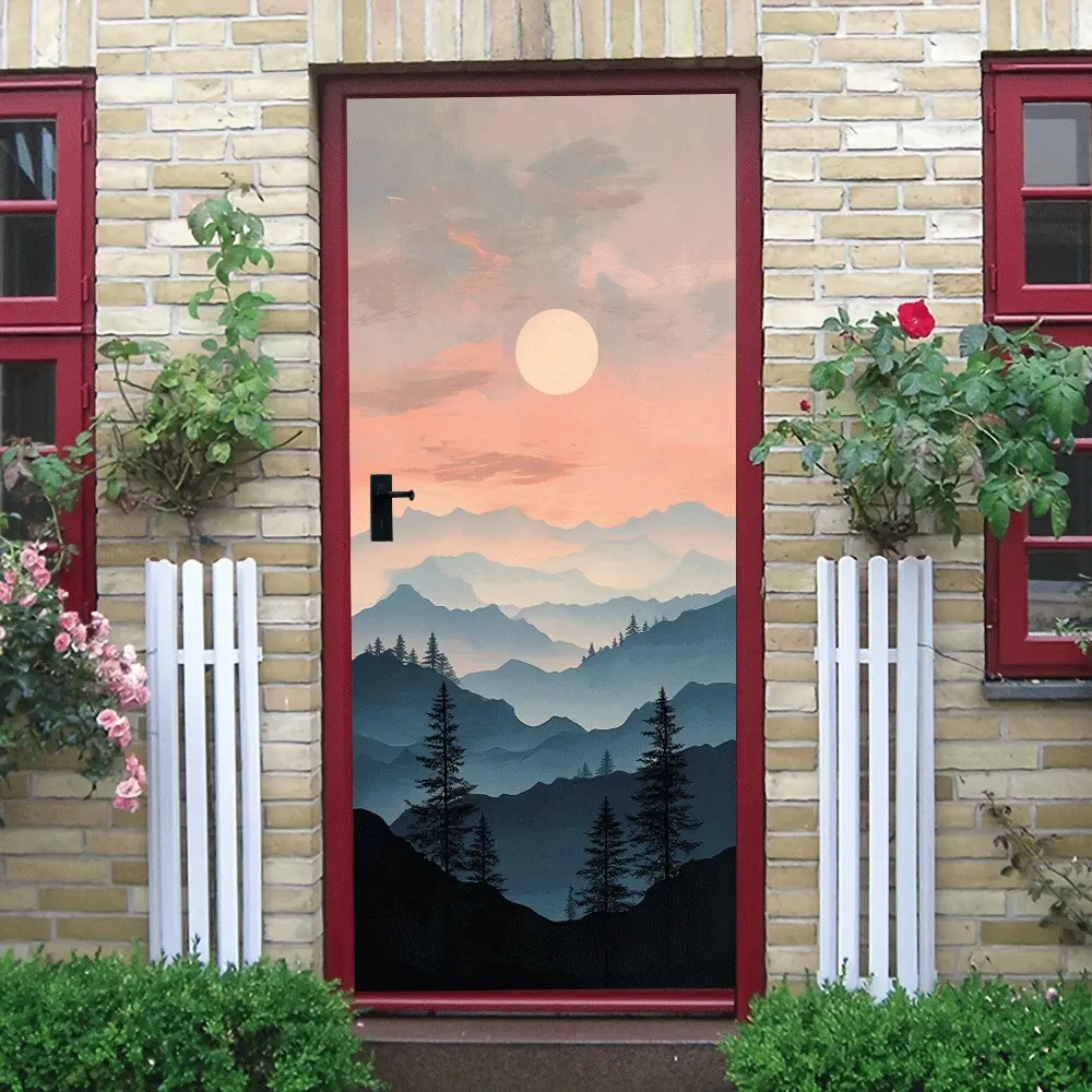 2pcs Chinese Style Landscape Wall Stickers Mountain and Sunrise Scenery Removable Self Adhesive Decals for Living Room BedroomChinese Style Landscape Wall Stickers Mountain and Sunrise Scenery Removable