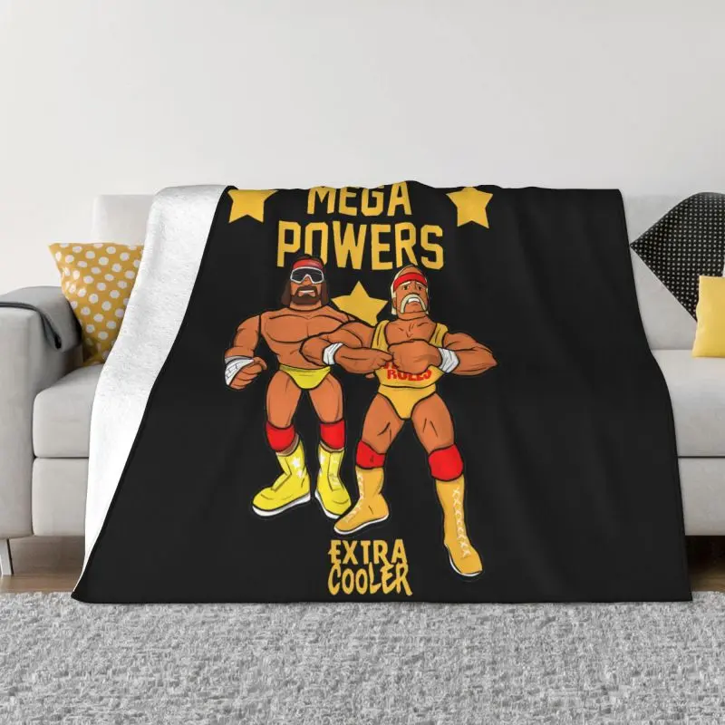 Hulk Hogan Mega Powers Wrestling Flannel Anime Blanket - 50*60in Adult Size, Wrinkle Resistant, High-Detail Print, Soft Flannel Fleece Throw, Indoor Use Versatile Decor for Sofa, Couch