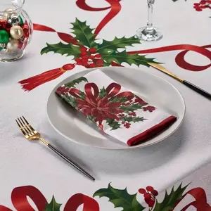 Rectangular Christmas Tablecloth, Poinsettia Design, Holiday Party Decorations, Best Christmas Gift, Festive Dining Table Cover, Party Decoration Supplies
