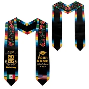 Personalized Mexican American Flag Stole – Class of 2026 Latino Graduation Sash