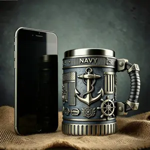 1pc 3D Military Themed Coffee Mug, Durable Resin & Food Grade BPA Free Stainless Steel Reusable Navy Tumbler, Unbreakable Travel Cup for Coffee Beer Drinks, Home Office Outdoor Camping Hiking Use, Father's Day Valentine's Day, Insulated Travel Drinkware