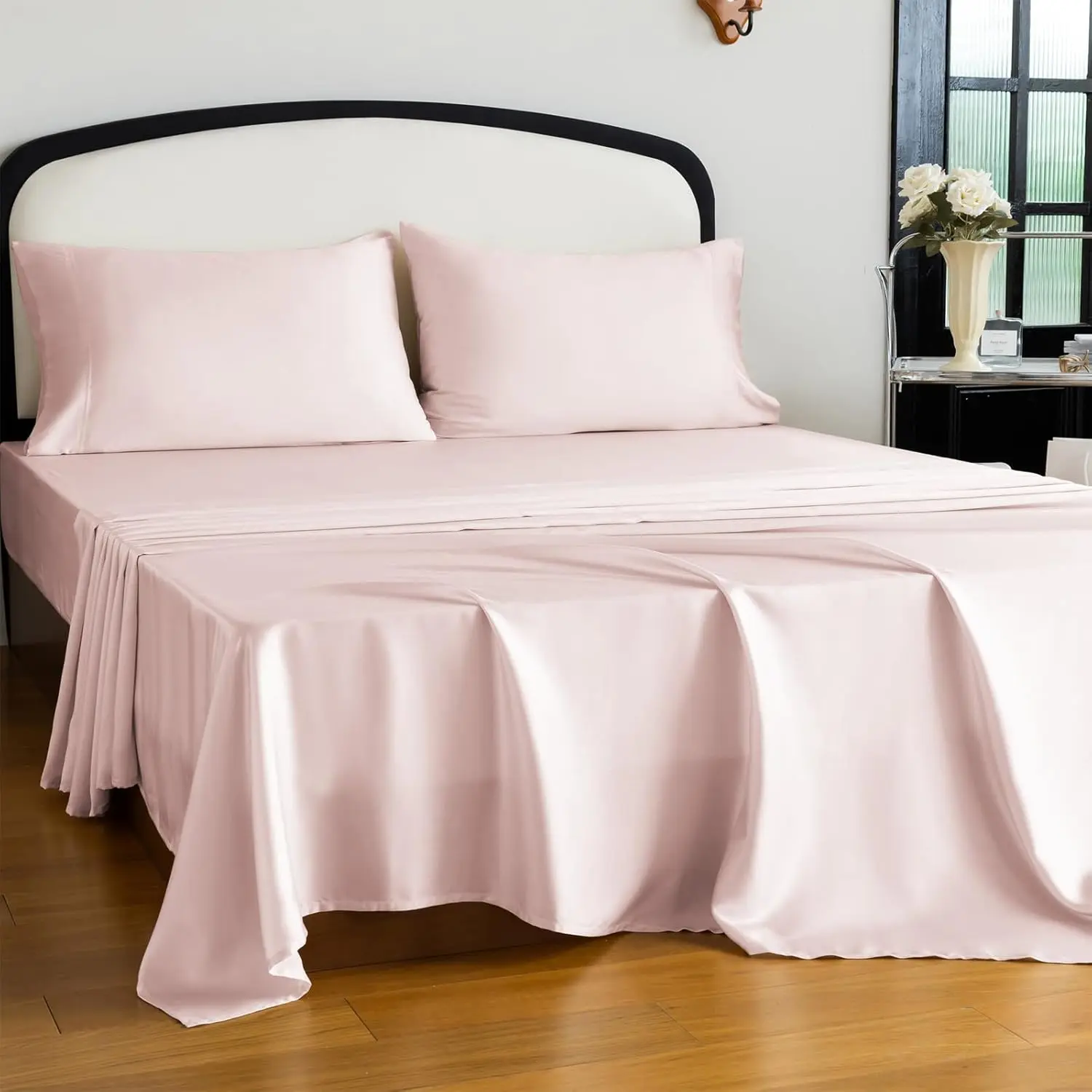 Size Tencel Lyocell Cooling Sheets, Silky Soft Sheet Set with 16 Inch Deep Pocket, Breathable Eucalyptus Bedding for Hot Sleepers, Marshmallow
