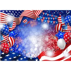 Patriotic Flag Backdrop American Theme Polyester Fabric Photography Background Wrinkle Resistant HD Print Party Decor Photo Booth Celebration