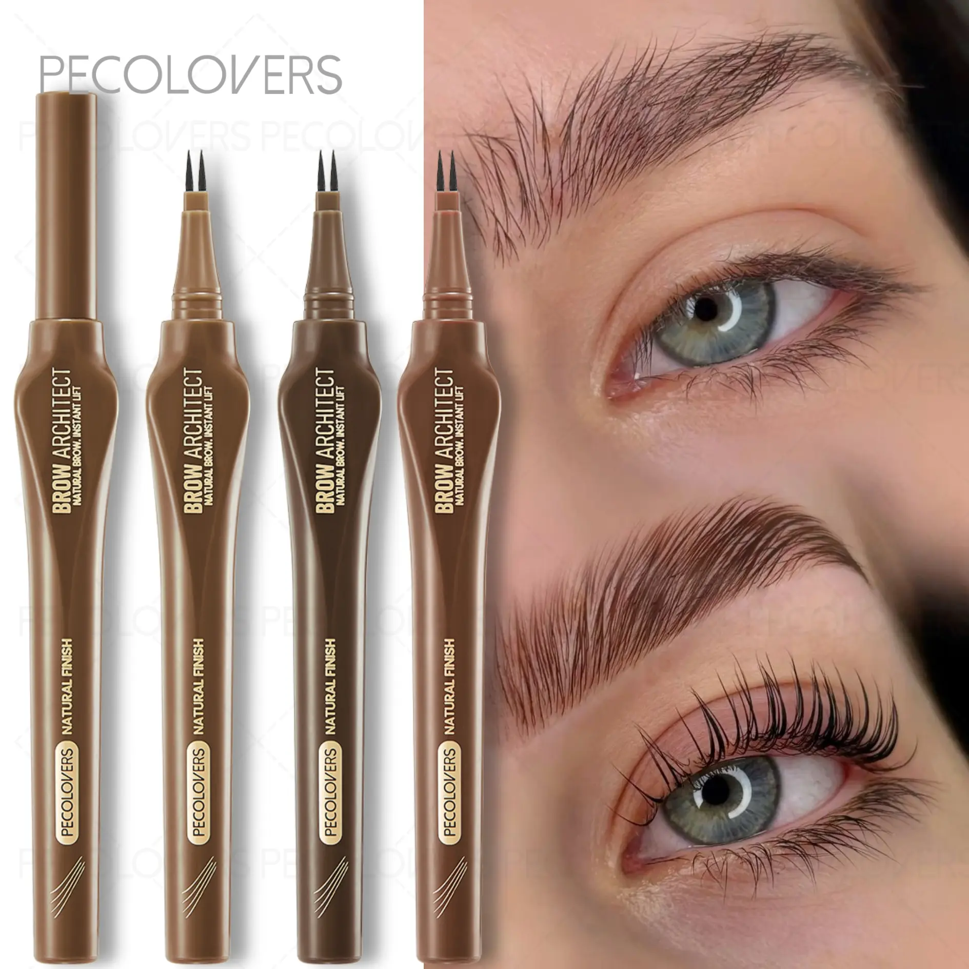 Dual-Ended Ultra-Fine Waterproof Eyeliner & Eyebrow Pencil - Eyebrow Products, Eyebrow Makeup, Quick-Dry, Sweat-Resistant, Smudge-Proof