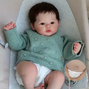 18 Inch Meadow Beautiful Vinyl Girl Reborn Dolls Handmade Painted  Whole Body Vinyl Reborn Dolls With Rooted Hair&Blue Sweater