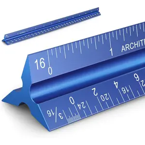 12" Aluminum Triangular Architectural Scale Ruler for Architects Draftsman Students and Engineers Blue