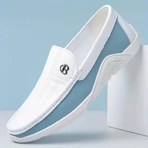 Men's Summer Leather Shoes - Soft Sole, Slip-on, Fashionable, Casual, White - For Business & Everyday Wear - Ideal Gift for Men