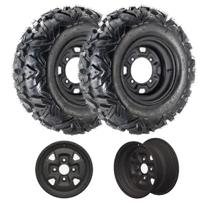 New Upgraded 2pcs 25*10-12 PCD:110*4 ET:4+3 ATV/UTV Mud-Terrain Tires with Rims, 6PR Heavy Duty 6-Ply All Terrain Tires, for ATV/UTV, Four-Wheel Vehicles, Karts, Golf Carts, Flat/Mud Tracks