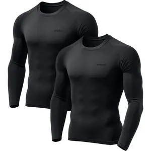 Men's Fitted Cut Round Neck Thermal Long-Sleeve Compression Shirt - Smooth, Fleece-Lined, Quick-Drying, Warmer Athletic Base Layer Top with Flatlock Seams, Winter Outdoor Sports Menswear Thermal Underwear