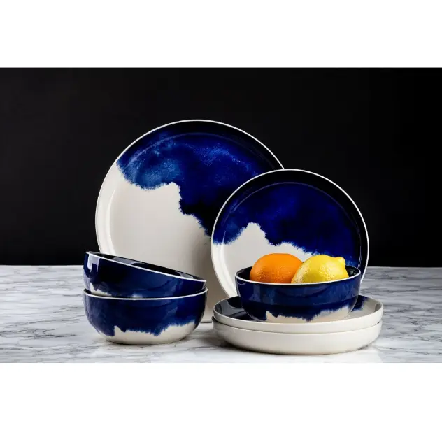 Blue Drip Stoneware Dinnerware Set - 12 Piece
