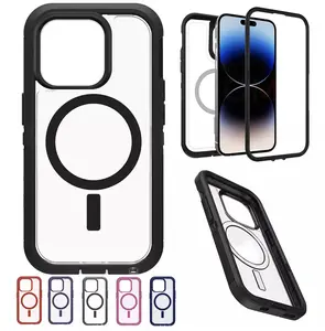 Defender MagSafe Magnetic Case Cover for iPhone 17/16/15/14/13/Plus/Pro/Pro Max/ Rugged Shockproof Protection Casing, Transparent, Dustproof, Plastic