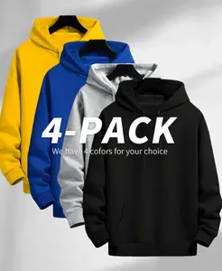 4 Pack Men's Fleece Sports Hoodie Kangaroo Pocket Pullover Sweatshirt Yellow Blue Gray Black Comfortable Breathable Warm Long Sleeve Crew Neck Menswear Activewear Loose Polyester Fabric Tops Casual Athletic Operator Sportswear