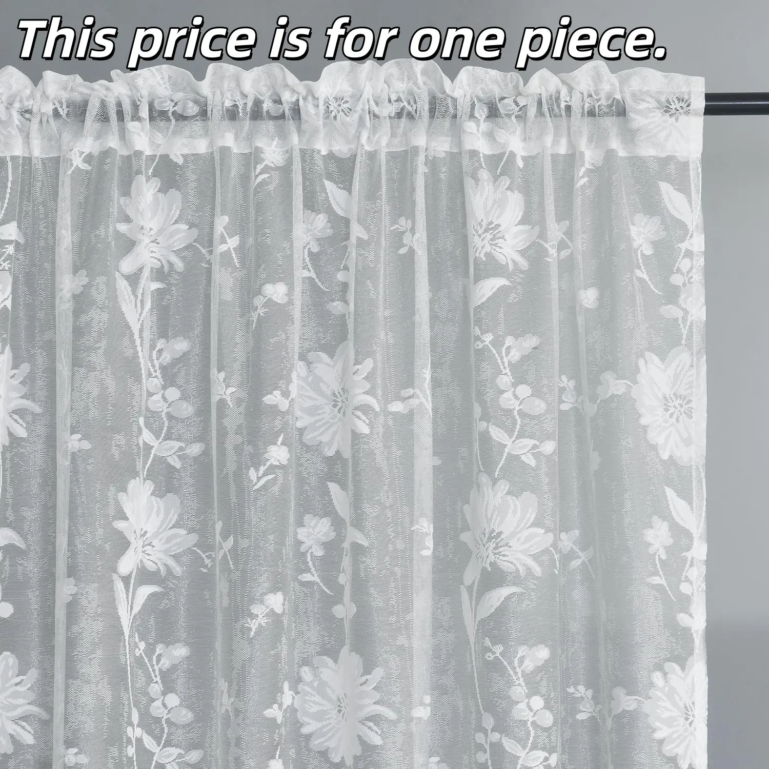1PC French Vintage Lace Curtains, Custom Dreamy Window Drapes, Transparent Light Blocking, Romantic Living Room Bedroom Balcony Decor
