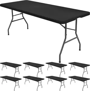 1/6/8/10/12-Pack Showgeous Fitted Table Covers – Elastic-Edge Stretch Fit for Folding & Patio Tables, Boho Wedding, Valentine’s Day, Baby Shower, Bridal Shower, Birthday Parties, Romantic Dinners, Outdoor Patio & 2026 Trendy Event Decor