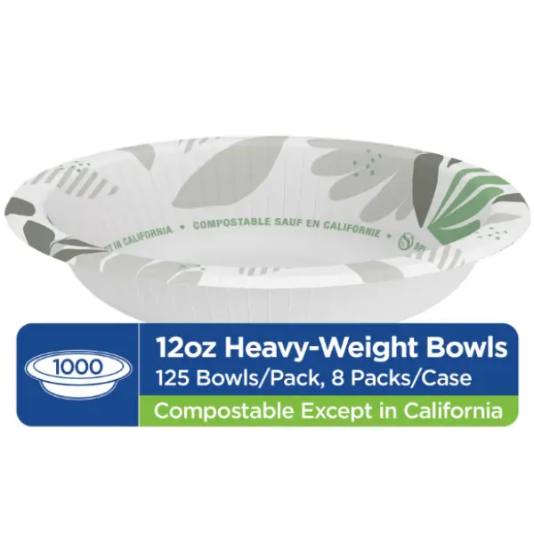 1000 12oz Heavy-Weight Compostable Bowls 125 per Pack 8 Packs per Case Eco-Friendly Tableware