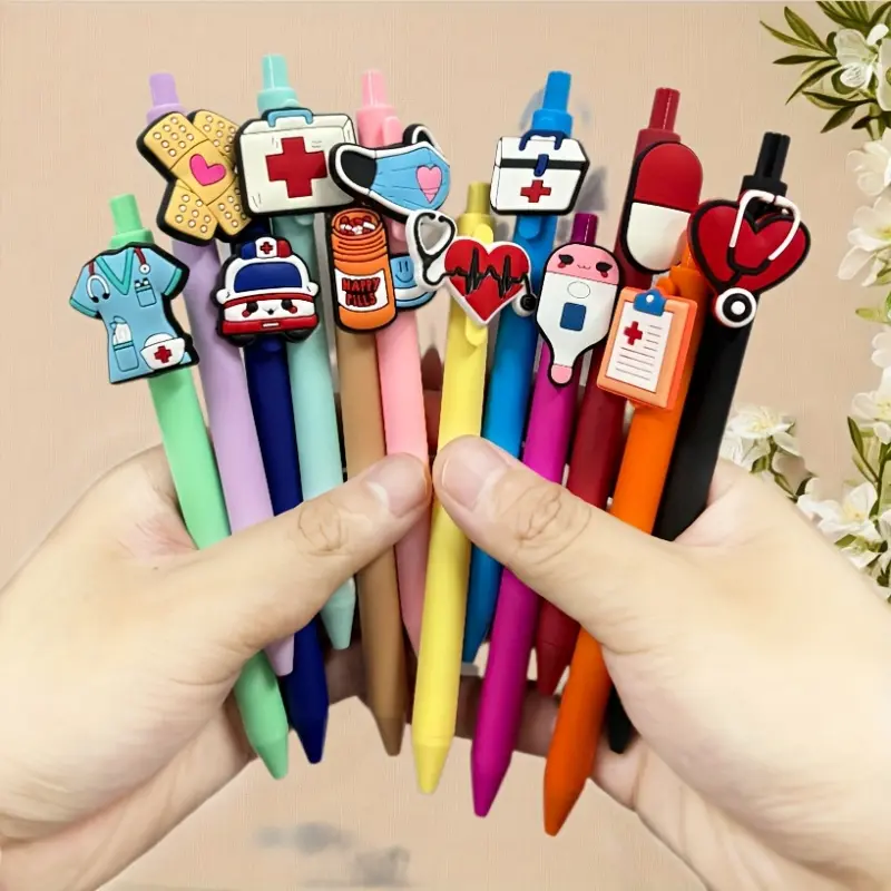 6/12Pcs Medical Doctor Pens, Fun Pens, Writing Pens, Nursing Pen Set, Blue and Green Series, retractable ballpoint pens featuring heart and stethoscope designs, quick-drying ink, ideal for nurses and doctors, festive gifts, Medical Stationery