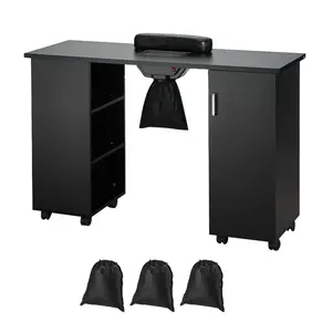 VEVOR Manicure Table, Nail Table Station with Electric Dust Collector, Moveable Nail Tech Desk with 8 Wheels (4 Lockable), 3 Dust Bag Wrist Rest, MDF Nail Art Workstation for Spa Beauty Salon, Black