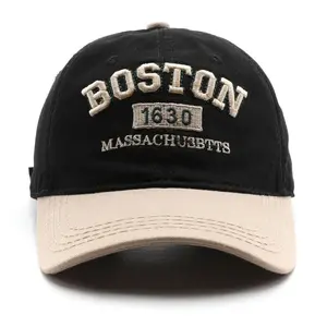 Boston 1630 Embroidered Baseball Cap, Unisex Polyester Adjustable Street Retro Hat, Lightweight Sun Visor Cap for Outdoor Travel, Hand Washable, Stripe Craftsmanship, Occasion Theme