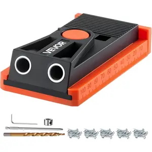VEVOR Pocket Hole Jig Kit, Adjustable and Easy to Use Pocket Hole Jig System with Step Drills, Wrenches, Drill Stop Rings, Screws and Square Drive Bits, Dual Scale Marks, for DIY Carpentry ProjectsVEVOR Super Brand Day