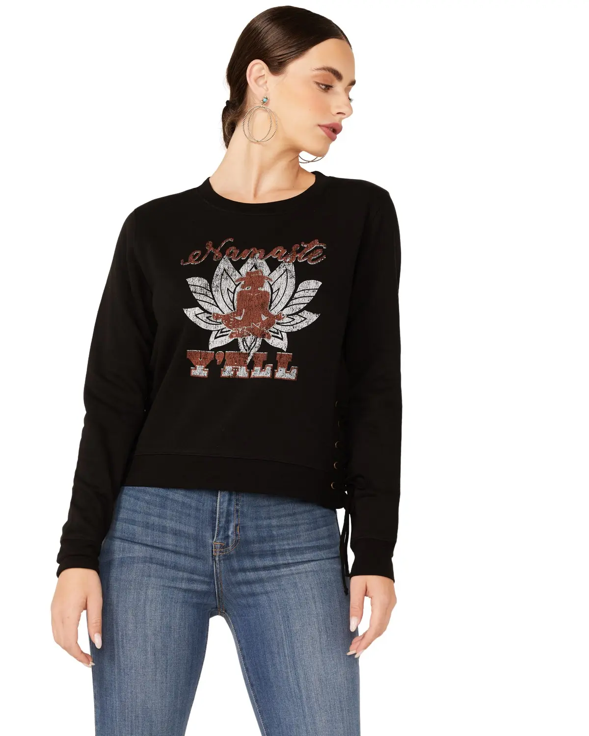 Shyanne Women's Women'S Namaste Yall Side Lacing Long Sleeve Graphic - Swho21k18
