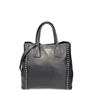 Pre-owned miu miu Leather tote bags Studded Tote Bag Calfskin Dark Blue (ya042326c9)