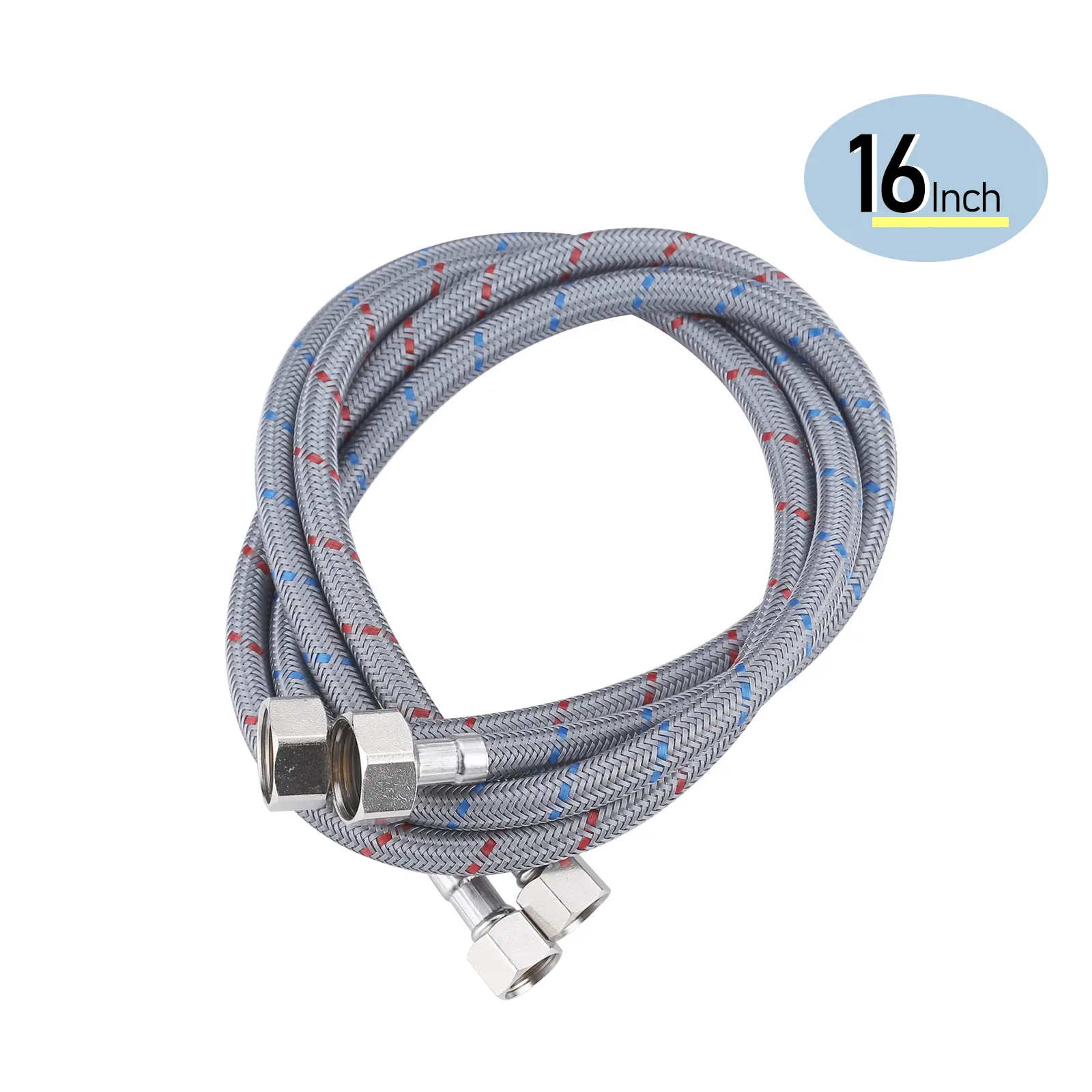WOWOW Compression Braided Nylon Faucet Hose, 16 In Corrosion-Resistant Water Supply Line with 1/2” Brass Nut, 3/8” Female Compression for Bathroom, Kitchen Sinks (All Seasons)