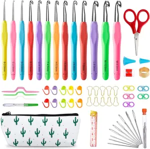 73 Pack Crochet Hooks Set, 13 PCS 2mm(B)-10mm(N) Ergonomic Soft Grip Crochet Handles Yarn Knitting Needles Kit with Case for Arthritic Hand, Inscraft Crochet Starter Kit for Beginners and Lovers