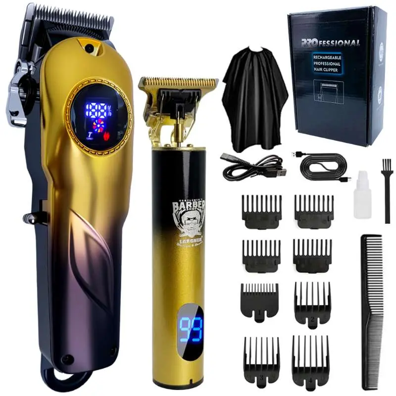 Largner Hair Clipper & Shaver Set with Ceramic Blade, 1200mah Wireless Rechargeable Battery, Includes 8 Men's Guides Combs, Ideal Gift
