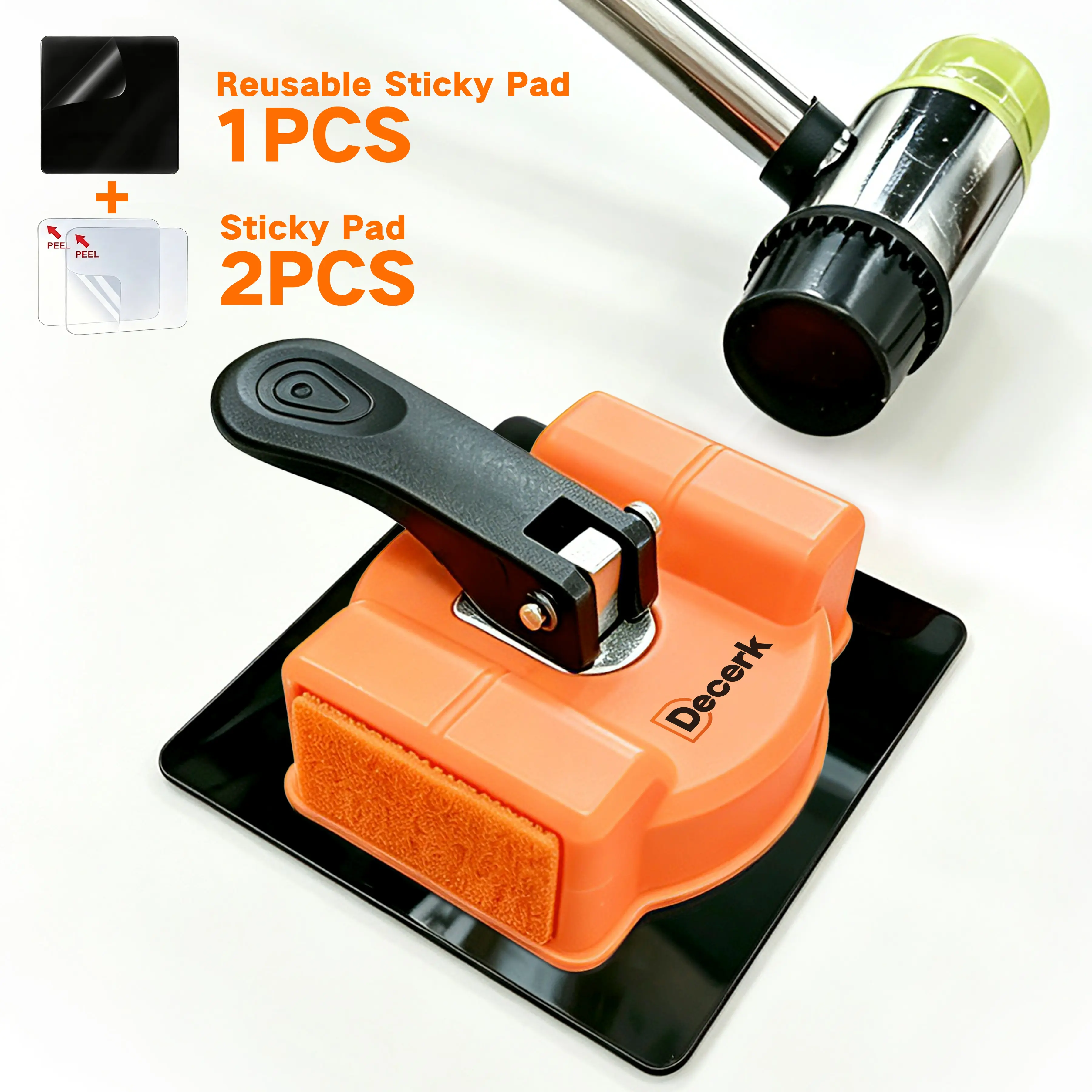 Decerk Floor Gap Fixer Tool with 1 Reusable Black Pad and 2 Sticky Pads, Suction Cup Floor Gap Repair Tool for Laminate Vinyl Hardwood LVP, Plank Gap Closer, Padded Strike Surface