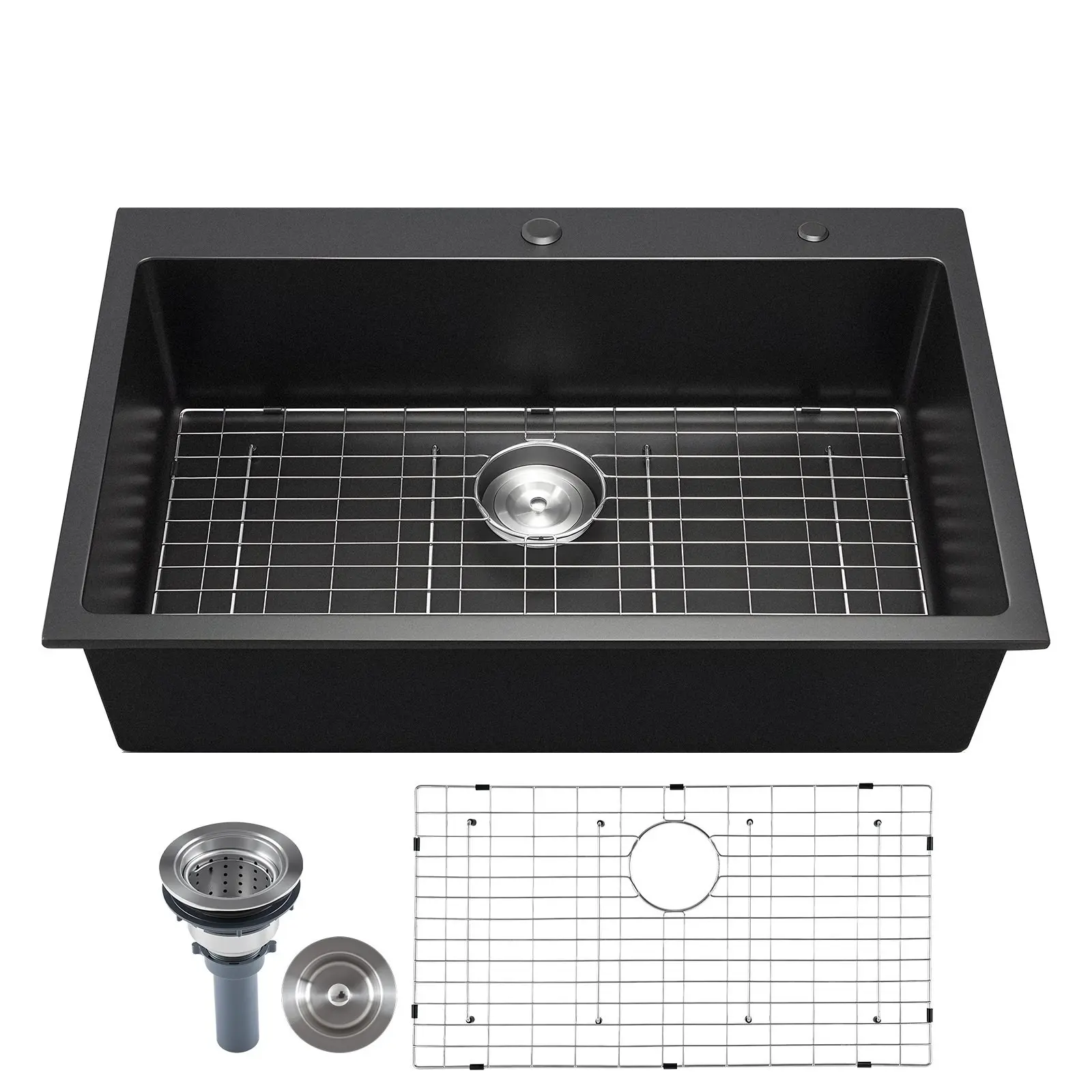 33-Inch Granite Kitchen Sink Top Mount Single Bowl Drop-In Basin For RV And Bar Areas, Durable Granite Composite Construction, Scratch-Resistant, Easy-To-Clean Surface, Wide Rim, Ideal For Cabin, Tiny Home, Camper, Boat
