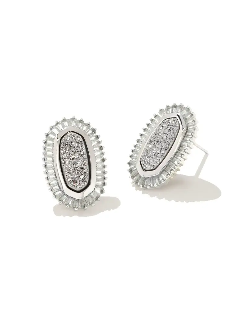 Kendra Scott Baguette Ellie Silver Stud Earrings in Platinum Drusy 9608802849