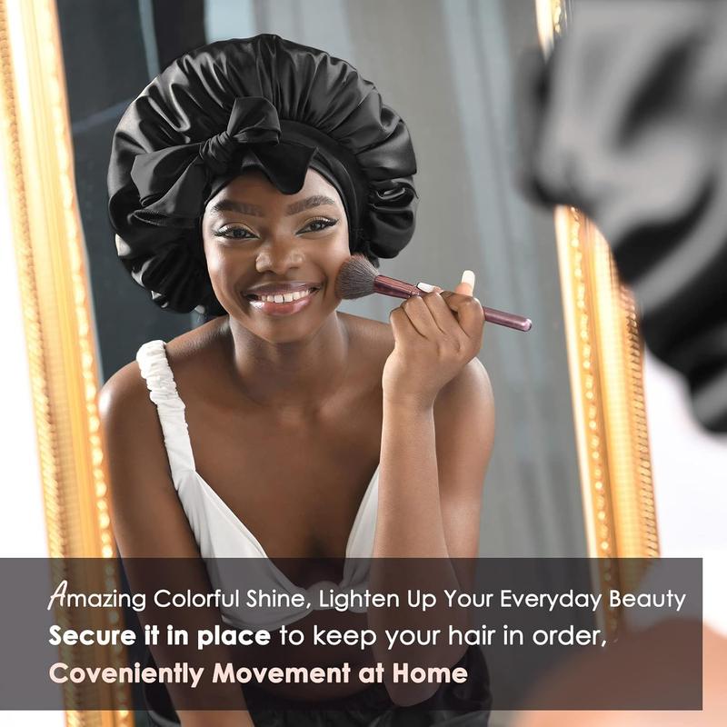 Satin Bonnets Night Sleeping Cap Large Elastic Wide Soft Band Colorful Silk Hat for Curly Hair Care Beauty Makeup for Women