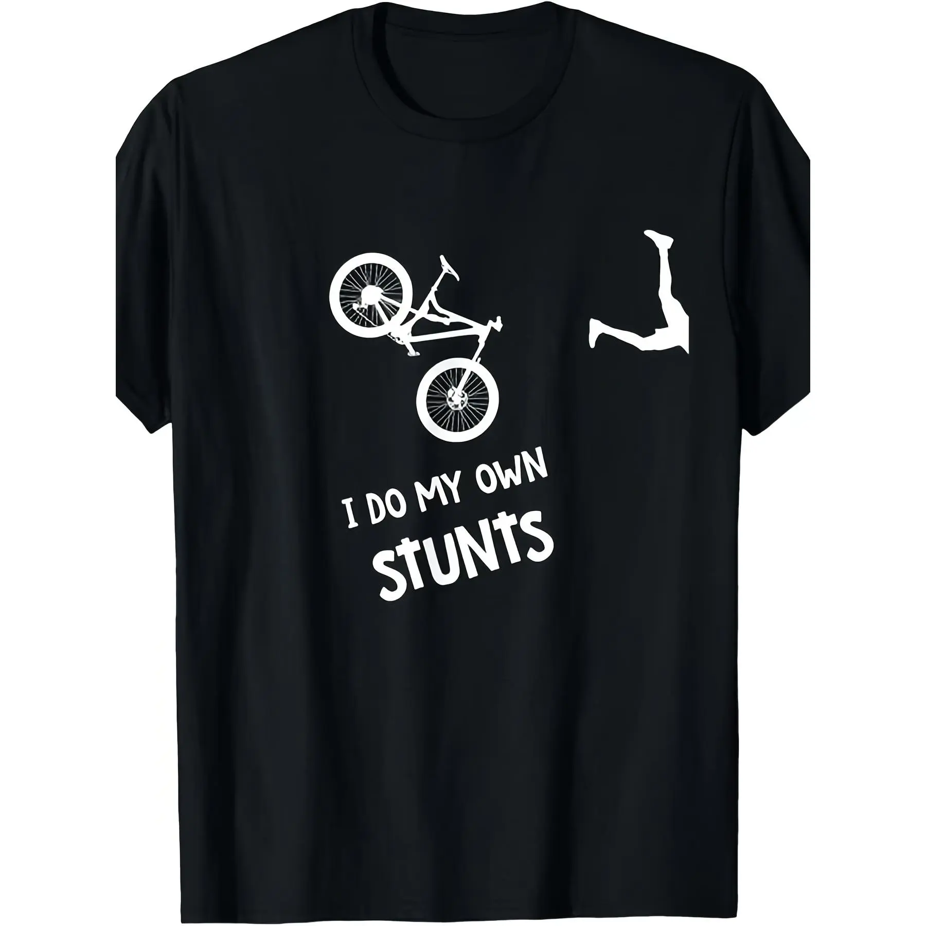 Men's & Women's I Do My Own Stunts BMX Bike T-Shirt - Retro BMX Bike Rider Graphic, Soft Breathable Round Neck Short Sleeve Tee, Machine Washable Casual Shirt Suitable for Cycling, Outdoor Activities & BMX Training