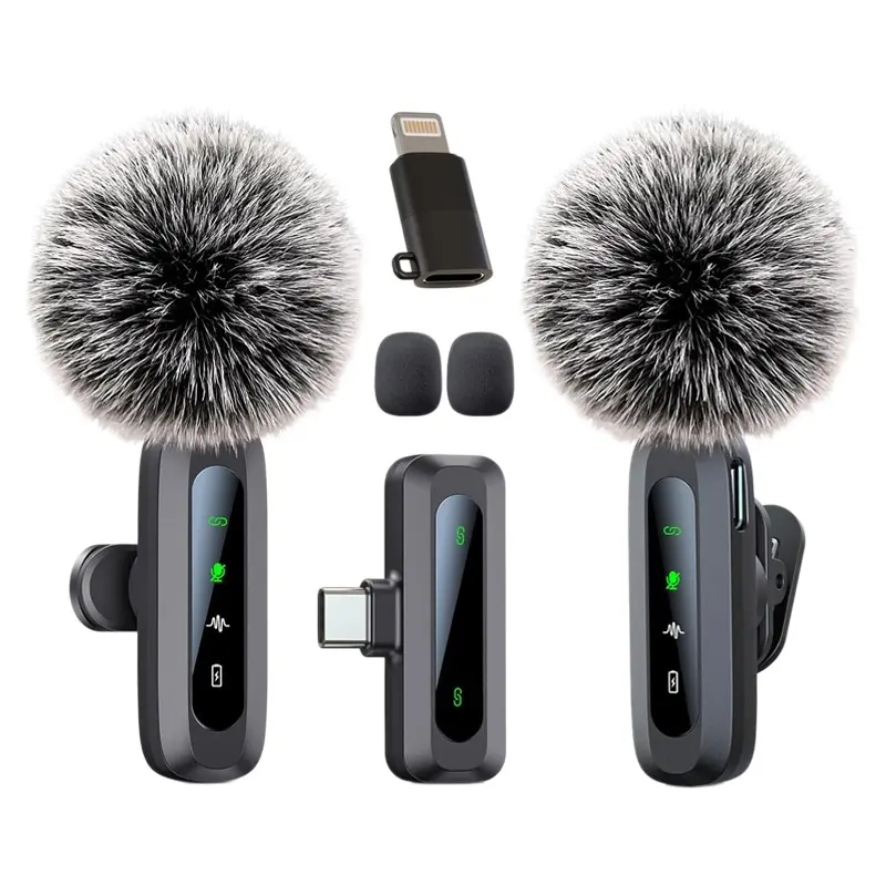 [Back to School]Professional Wireless Lapel Microphone Compatible with iPhone & Android, Rechargeable Portable Microphone for Video Recording, Teaching, Interviews, Live Streaming, Podcast Creation, Vlog Shooting-MM1
